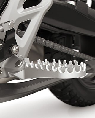 Les repose-pieds pour trail et l'assistant de changement de rapport Pro de la F 450 GS de BMW Motorrad