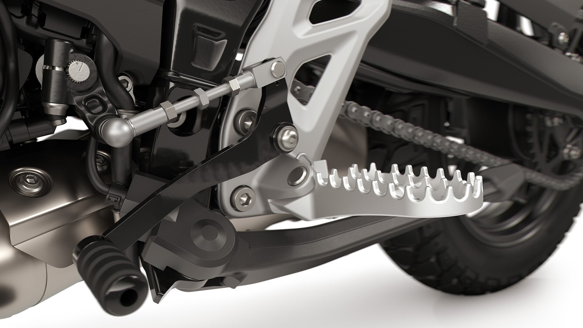 Les repose-pieds pour trail et l'assistant de changement de rapport Pro de la F 450 GS de BMW Motorrad