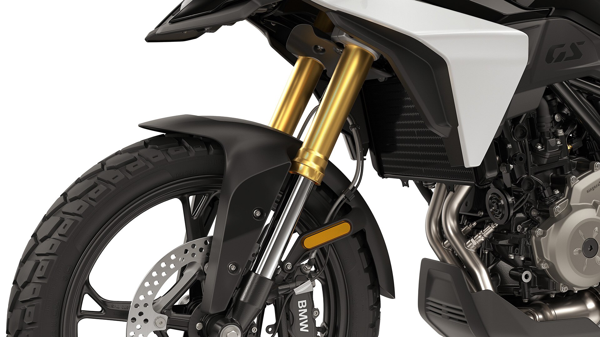 La fourche Upside-Down 43 mm anodisée couleur or de la F 450 GS de BMW Motorrad