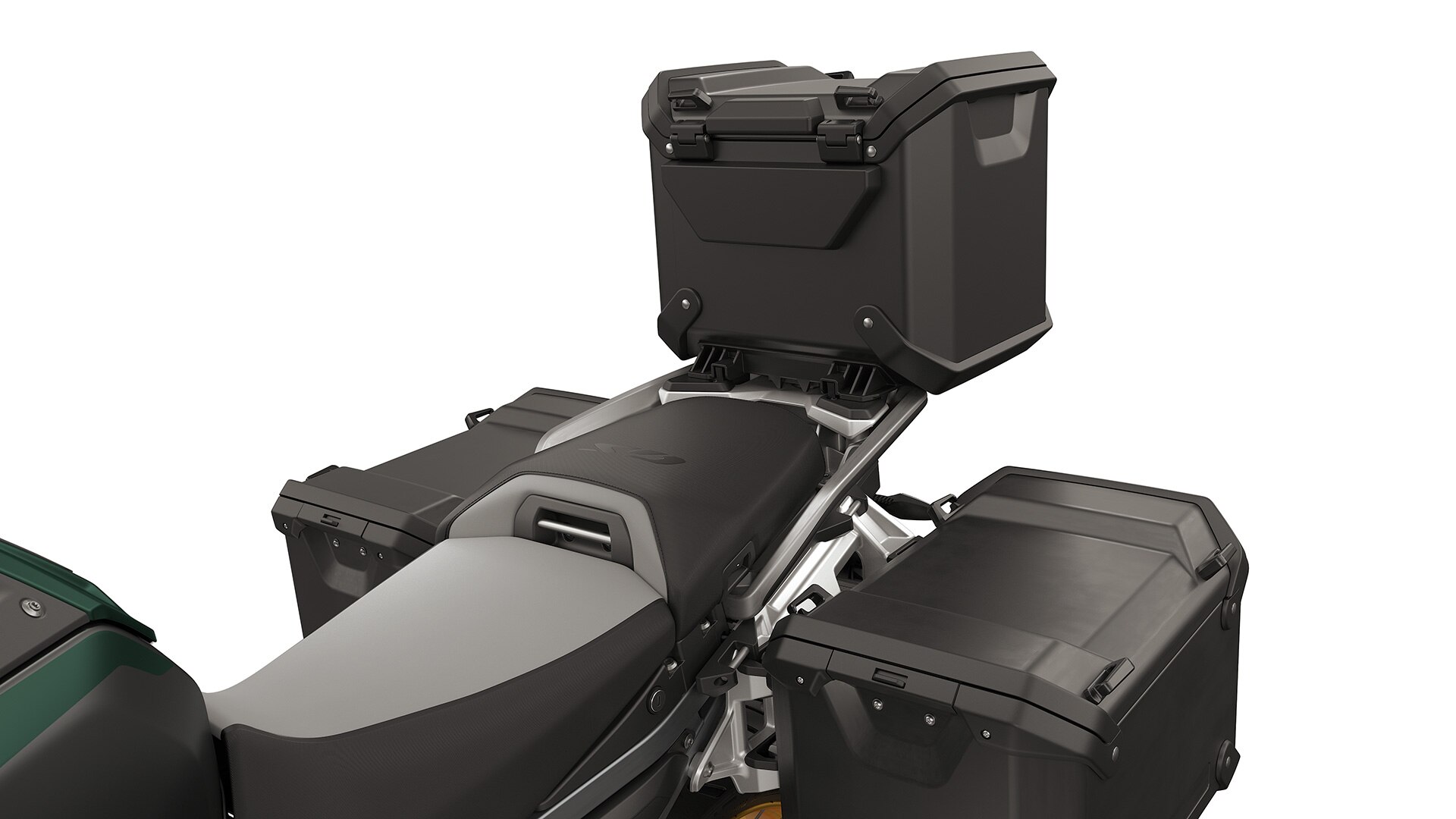 Porte-bagages et support de valise avec valise en aluminium noire et topcase noir