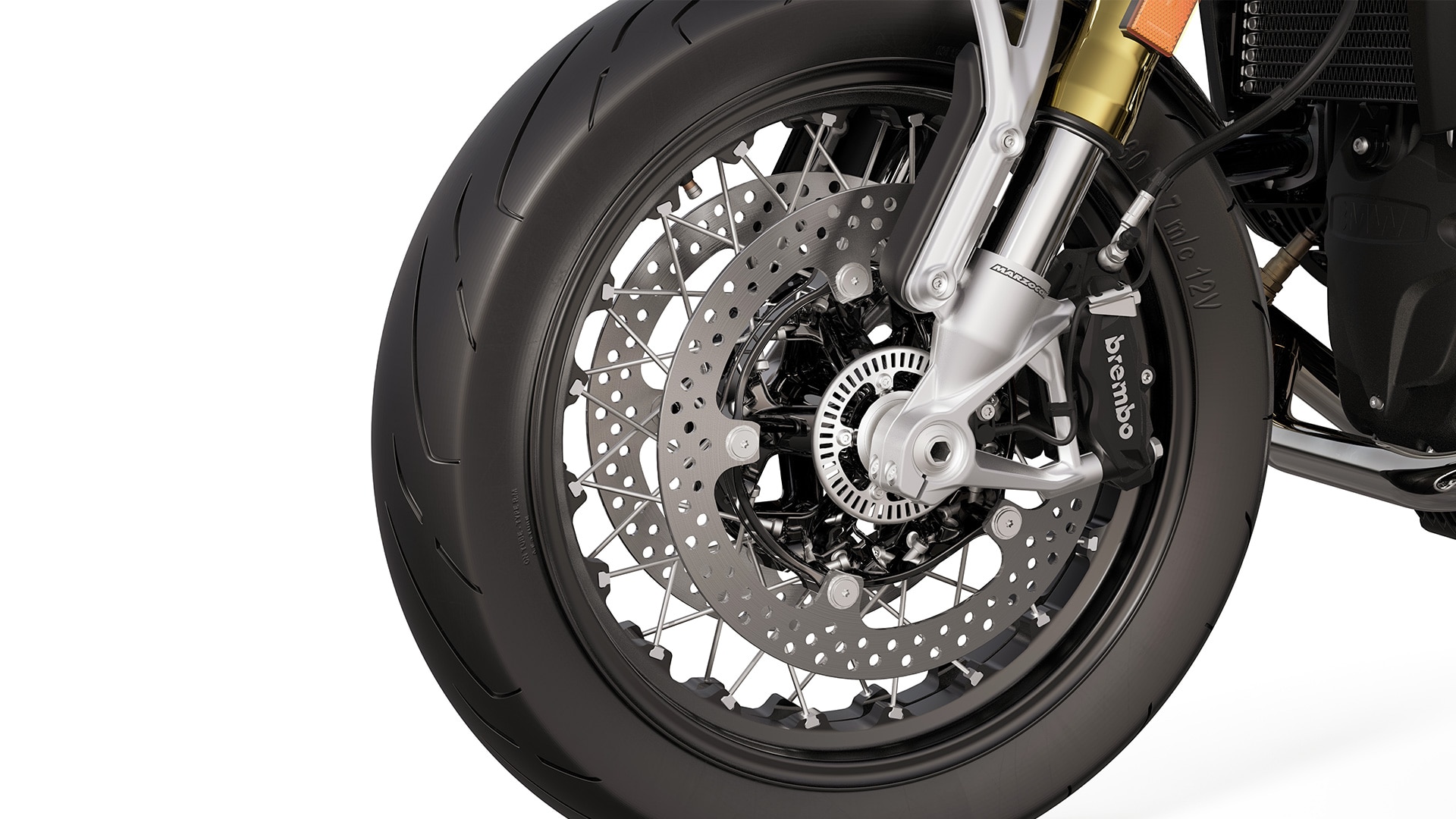 Les roues à rayons noires en option confèrent à la R 12 nineT de BMW Motorrad un look raffiné