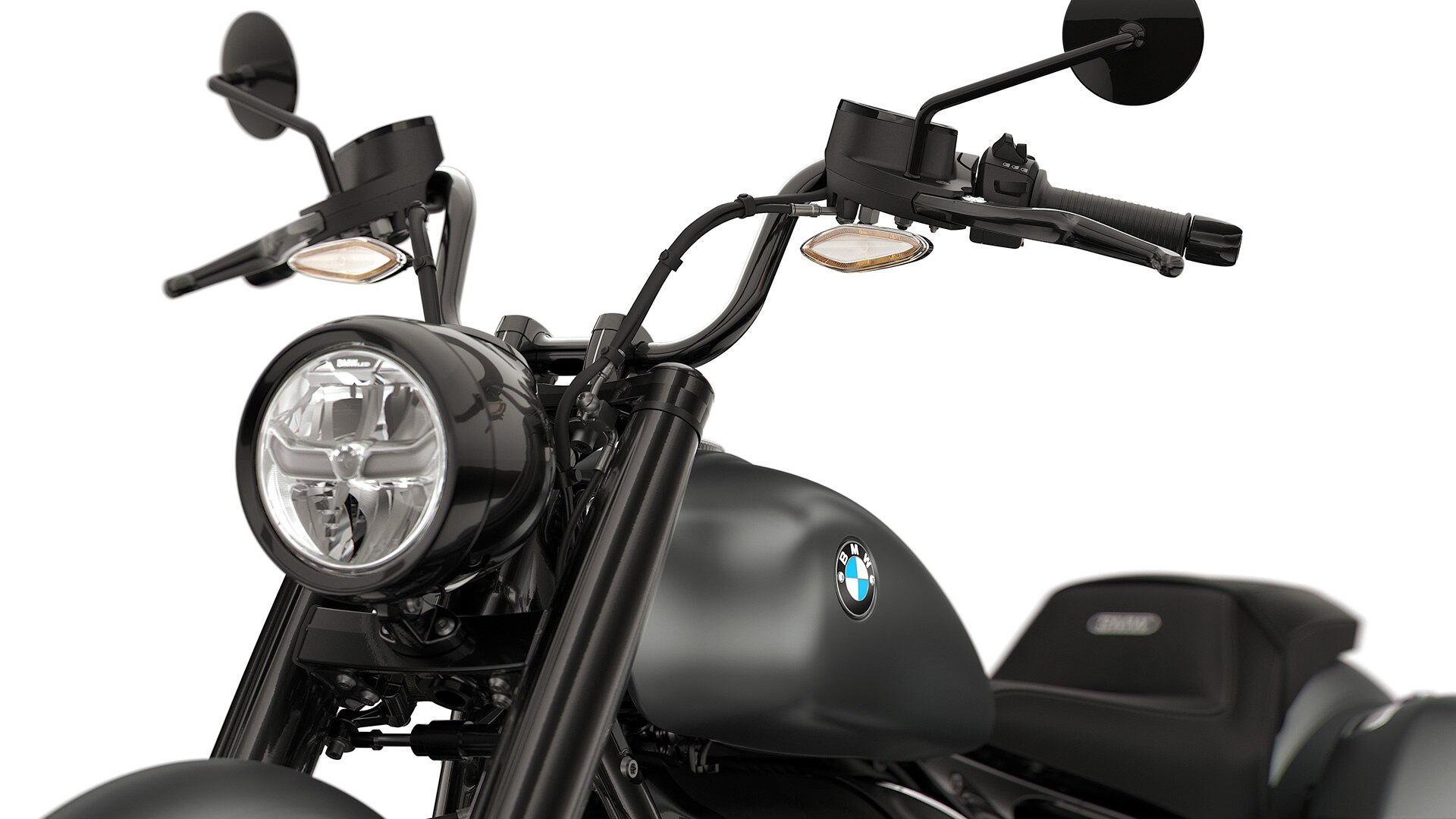 Vue détaillée du guidon Mini-Apehanger de la R 18 Roctane de BMW Motorrad