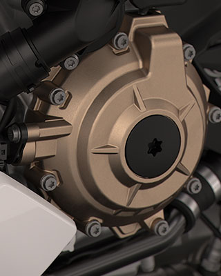 We see the engine of the S 1000 R in detail.