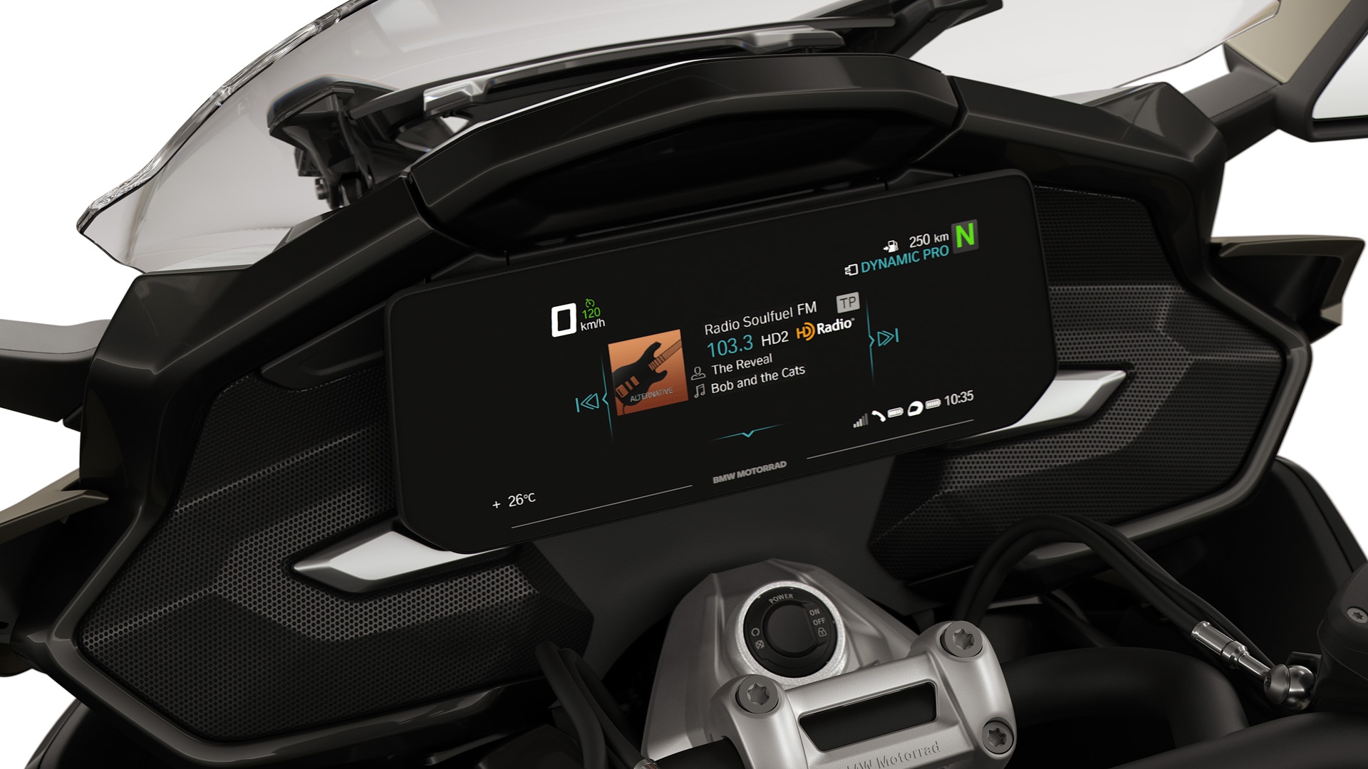 L’écran TFT et les compartiments de la K 1600 B mis en lumière.